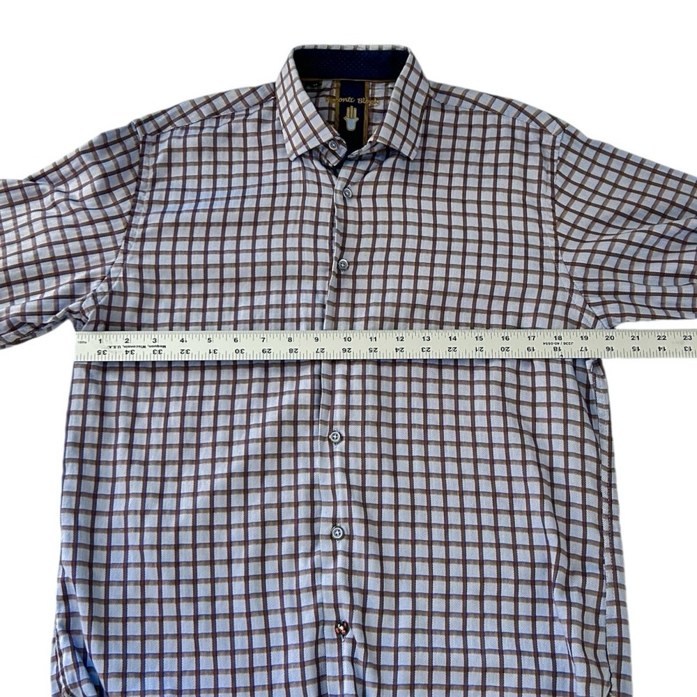 LUCHIANO VISCONTI Plaid Dress Shirt sz M Button Up Flip Cuff Business Casual - Picture 4 of 12